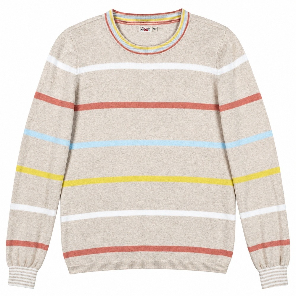 Faherty Ollie Crew Sweater Women's XS Oatmeal Stripe Cotton Cashmere Coastal